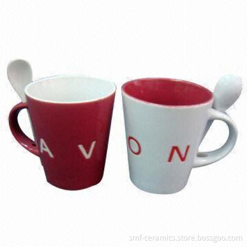 Avon promotional ceramic mugs, made of AB grade porcelain,11oz spoon mug in V shape